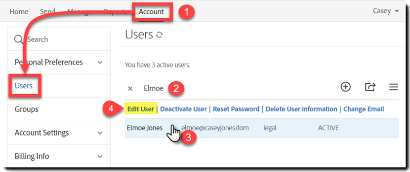 Navigate to user and select Edit User